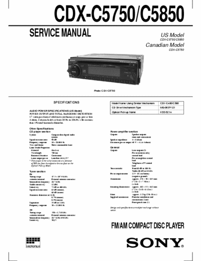 Sony CDX-C5750 Car Hifi Head Unit Service Manual